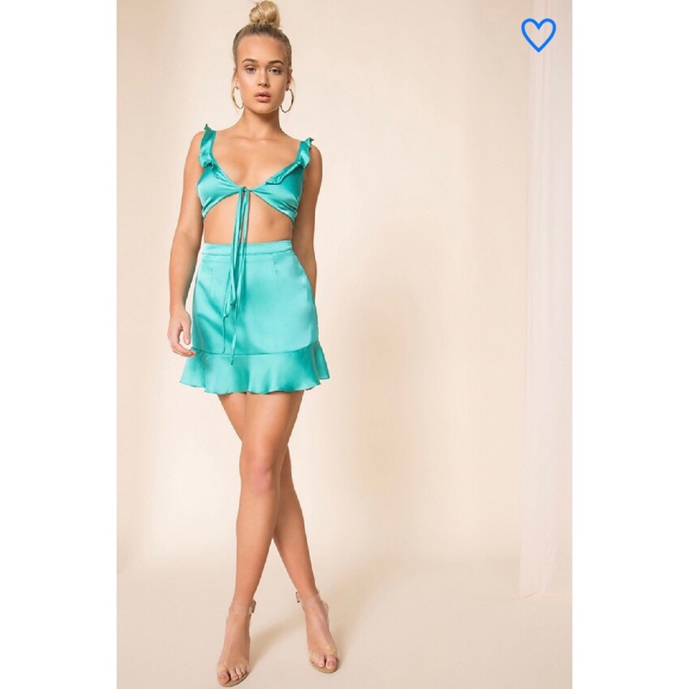 Superdown Skirt Linds Ruffle Mini Satin Teal S